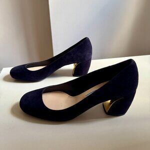 Prada Navy Blue Suede Golden Heels